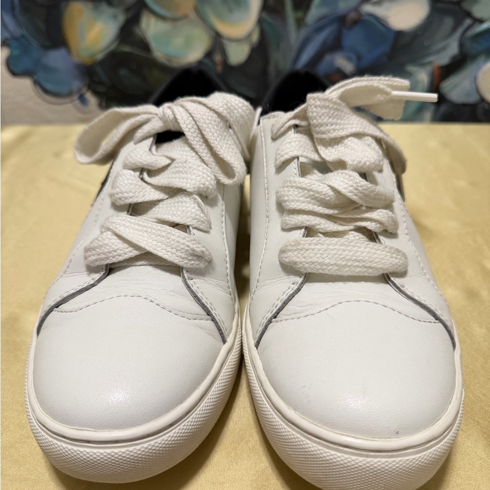Kate Spade Fez Signature Leather Low Top Sneaker Optic White Black Size 7.5 - Picture 5 of 8
